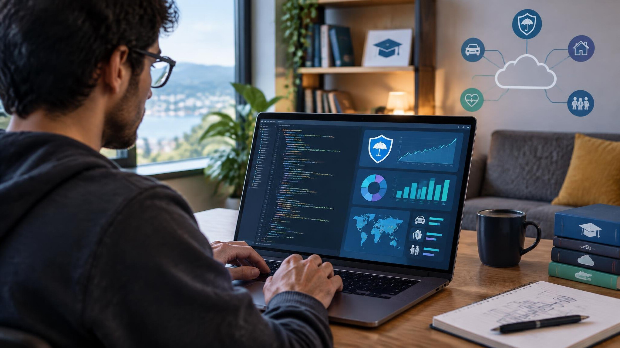 person coding on laptop
